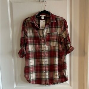 H&M Red & White Plaid Flannel Button Down Shirt - NWT - Size 2
